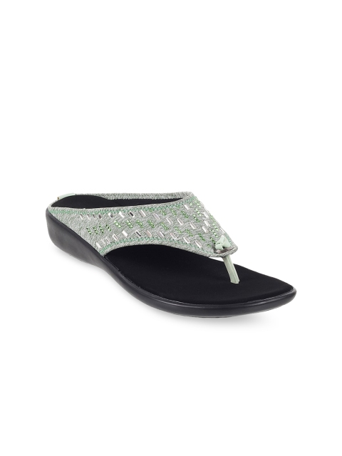 

Mochi Women Green Embellished Open Toe Flats