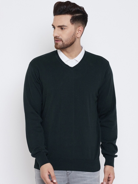 

98 Degree North Men Green Solid Pullover Sweater