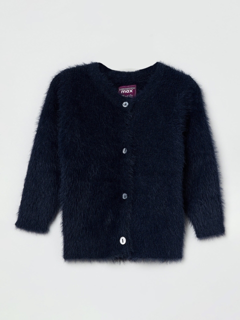 

max Girls Navy Blue Solid Cardigan Sweater