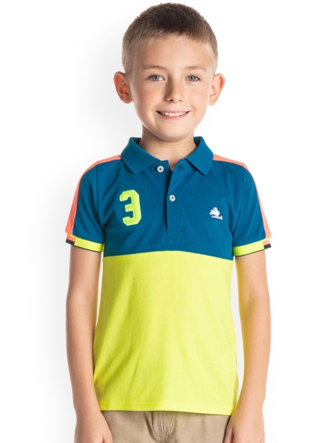

Cherry Crumble Boys Blue Colourblocked Polo Collar T-shirt