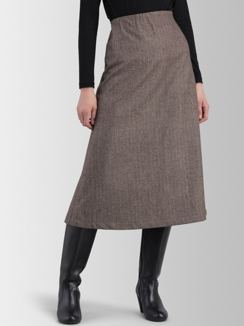 

FableStreet Women Brown Herringbone Patterned Tweed A-Line Skirt