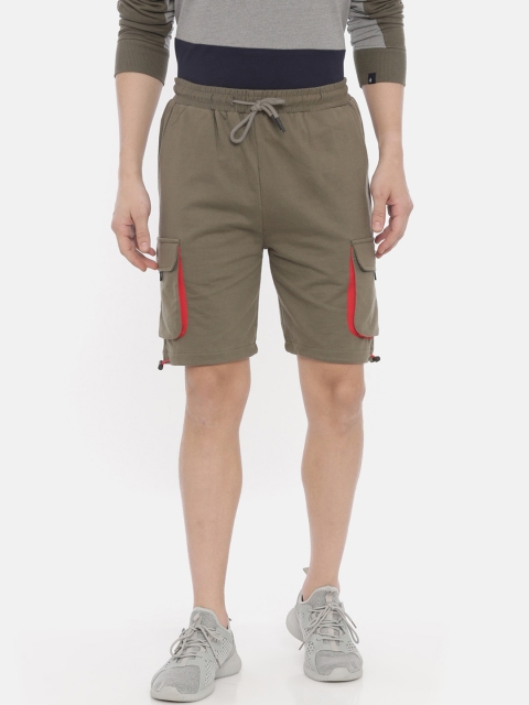 

Breakbounce Men Olive Green Solid Slim Fit Cargo Shorts
