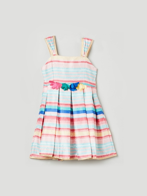 

max Girls Multicoloured Striped Fit and Flare Dress, Multi