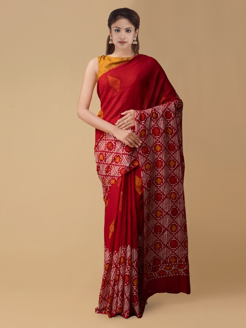 

Unnati Silks Red Printed Pure Cotton Saree