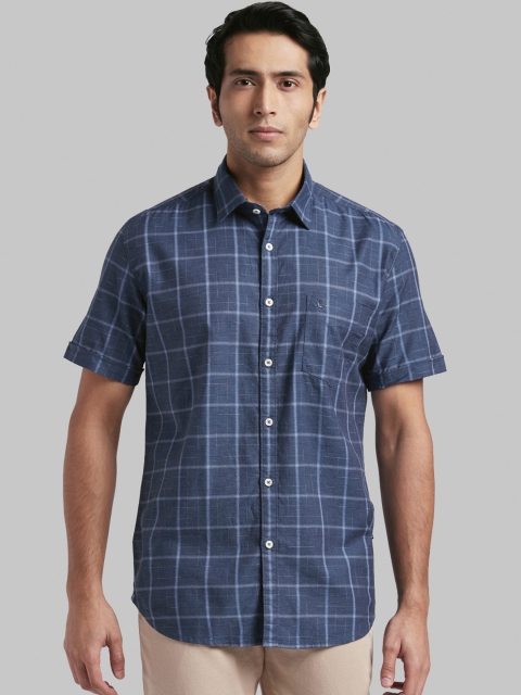 

Parx Men Blue Slim Fit Checked Casual Shirt