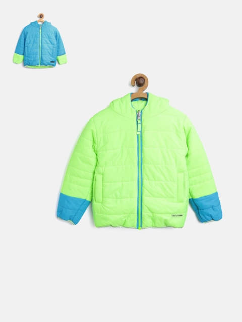

Cherry Crumble Boys Green & Blue Solid Reversible Padded Jacket