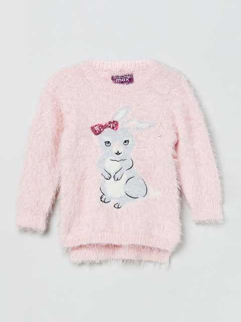 

max Girls Pink Self Design Pullover Sweater