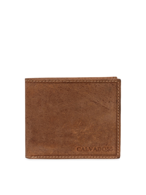 

Calvadoss Men Tan Brown Solid Genuine Leather Sustainable Two Fold Wallet