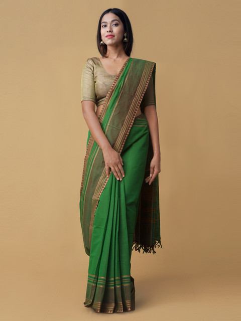 

Unnati Silks Green Striped Pure Cotton Saree