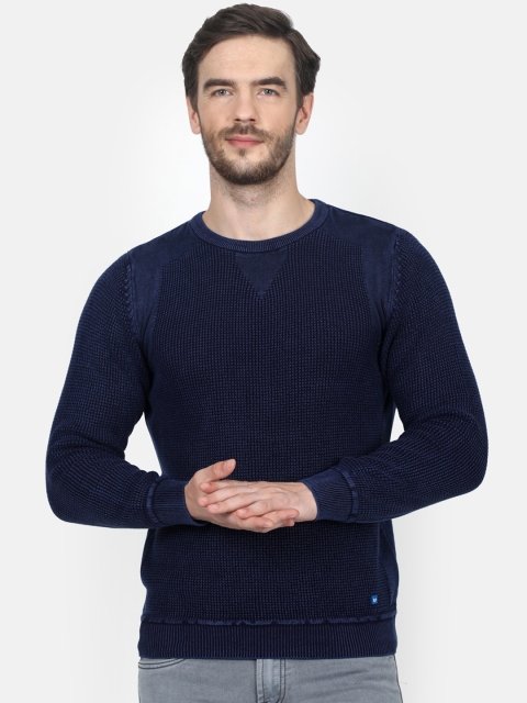 

Monte Carlo Men Blue Solid Wool-Blend Pullover Sweater
