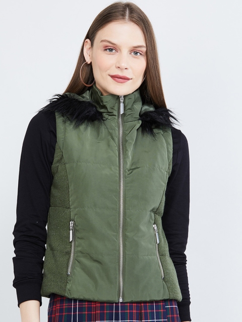 

max Women Olive Green Colourblocked Bomber