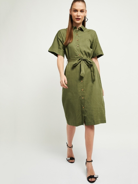 

max Women Olive Green Solid Shirt Dress