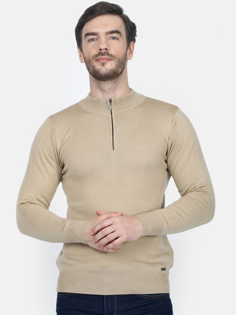 

Monte Carlo Men Beige Coloured Solid Pullover Sweater