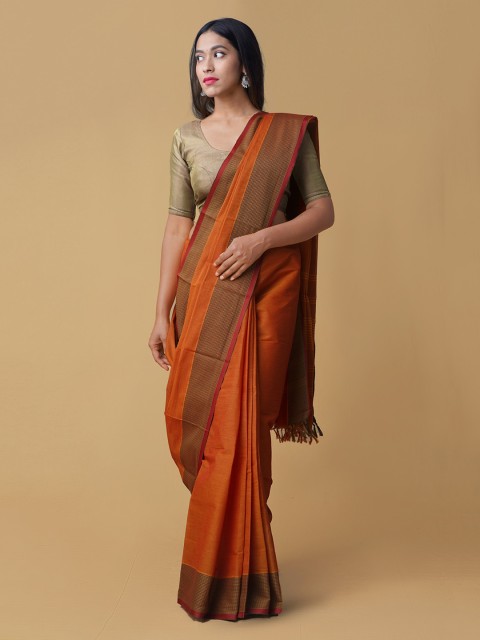 

Unnati Silks Orange Solid Pure Cotton Saree