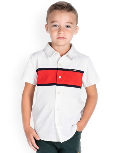 

Cherry Crumble Boys White & Orange Regular Fit Solid Casual Shirt