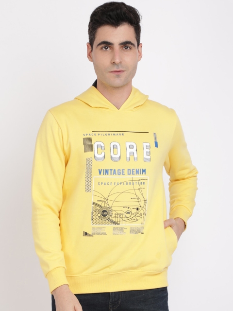 IVOC Men Yellow Printed Hooded Sweatshirt