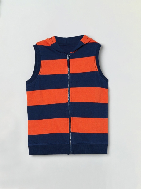 

max Boys Navy Blue & Orange Striped Sleeveless Sweatshirt