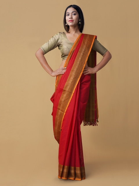 

Unnati Silks Red Solid Pure Cotton Handcrafted Saree
