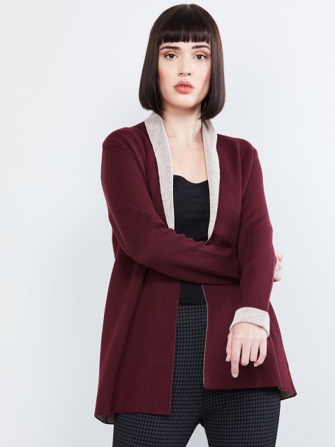 

max Women Maroon Solid Front-Open Cardigan