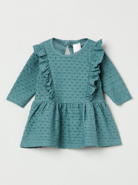 

max Girls Green Self Design Fit and Flare Dress