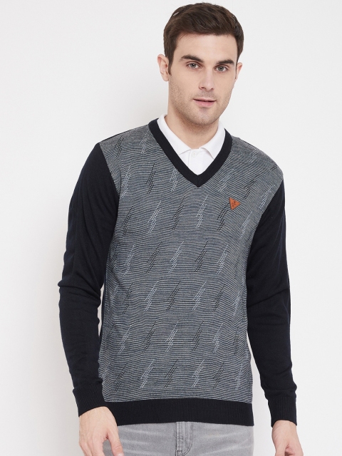 

NEVA Men Navy Blue Striped Woollen Pullover Sweater