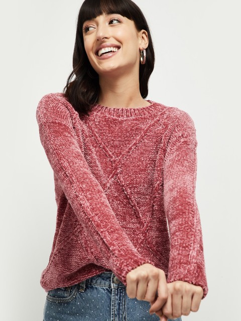 

max Women Pink Self-Design Pullover Sweater