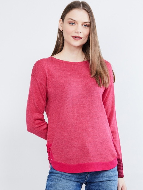 

max Women Fuchsia Pink Solid Pullover Sweater