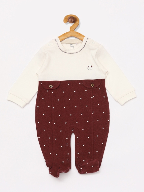 

BABY GO Infant Boys White & Maroon Colourblocked Organic Cotton Sleepsuit