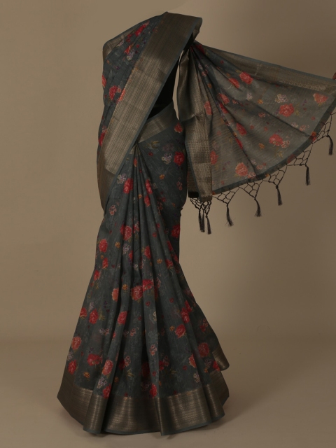 

Pothys Grey Printed Linen Blend Saree