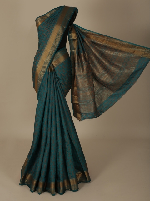 

Pothys Teal & Gold-Toned Jute Silk Woven Design Saree
