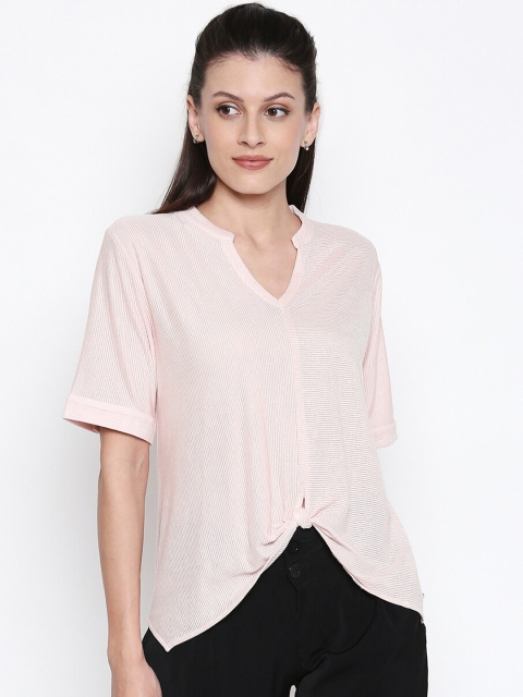 Manola Women Pink Striped High-Low Top