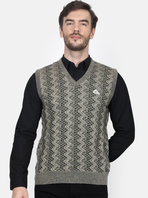 

Monte Carlo Men Grey & Black Printed Sweater Vest