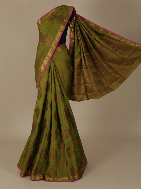 

Pothys Green & Gold-Toned Jute Silk Woven Design Saree