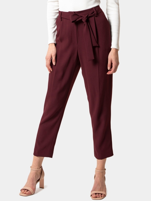 

Forever New Women Burgundy Tapered Fit Solid Peg Trousers