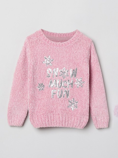 

max Girls Pink & White Solid Pullover Sweater