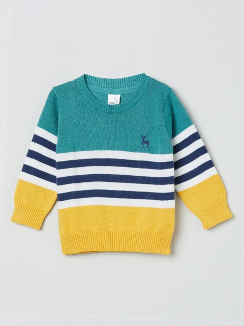 

max Infant Boys Teal Blue & Yellow Striped Cotton Pullover Sweater