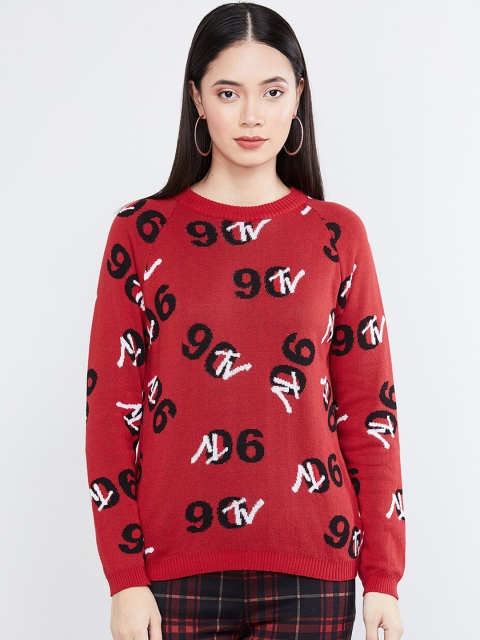 

max Women Red & Black Printed Pullover