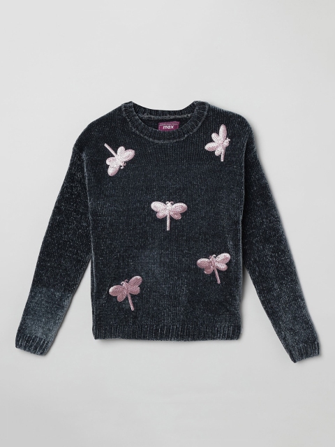 

max Girls Black Embellished Pullover Sweater