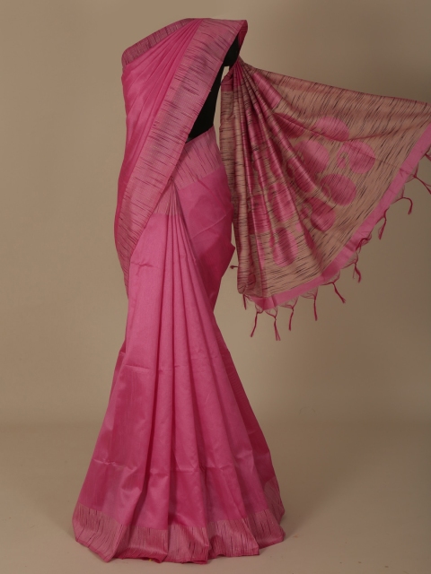 

Pothys Pink & Off-White Jute Silk Solid Saree