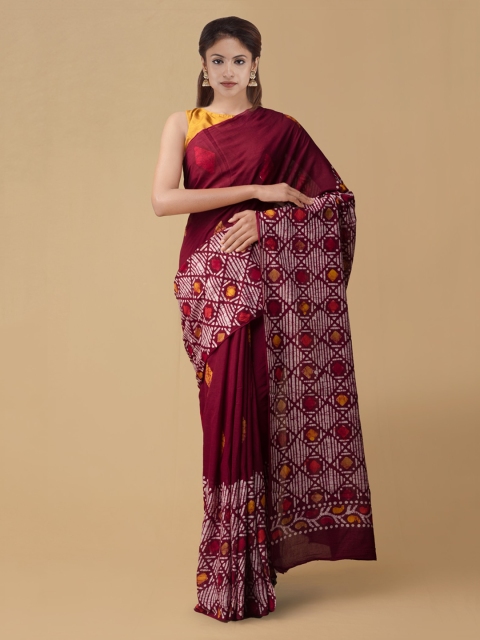 

Unnati Silks Maroon & White Pure Cotton Printed Saree