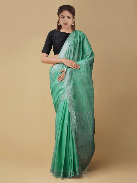 

Unnati Silks Green Pure Cotton Woven Design Uppada Saree