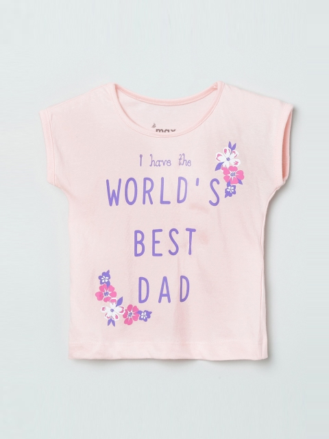 

max Girls Pink Printed Round Neck T-shirt