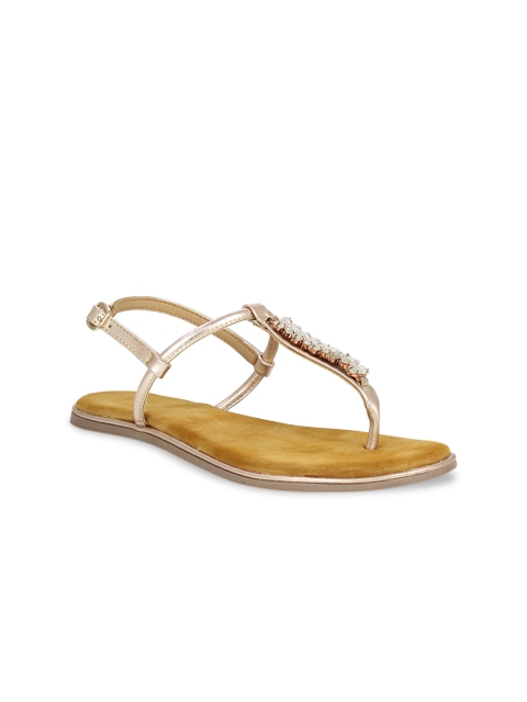 Inc 5 Women Rose Gold Embellished T-Strap Flats