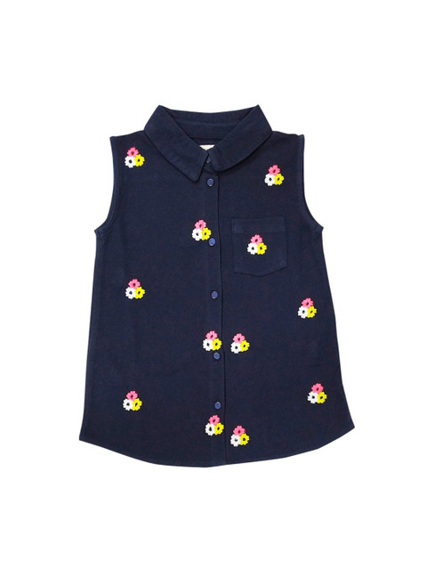 

Cherry Crumble Girls Blue Embroidered Shirt Style Top
