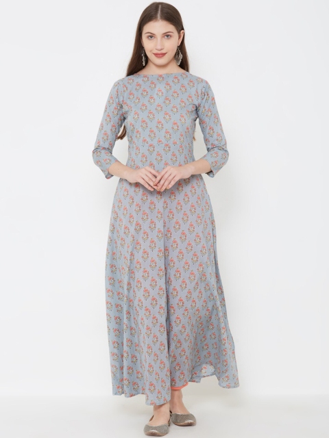 

FASHOR Women Grey & Pink Floral Print Maxi Dress