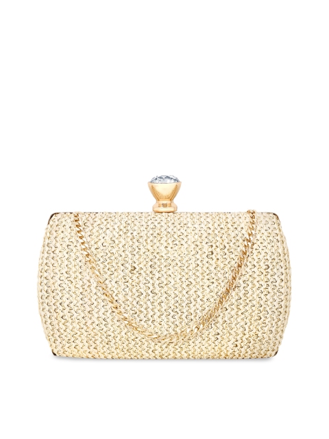 Vdesi Women Off White Textured Box Clutch With Strap