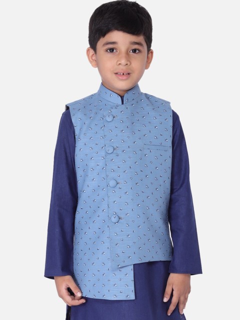 

TABARD Boys Blue & White Printed Pure Cotton Nehru Jacket