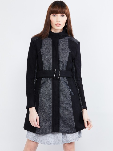 

max Women Black Colourblocked Woolen Longline Tailored Jacket