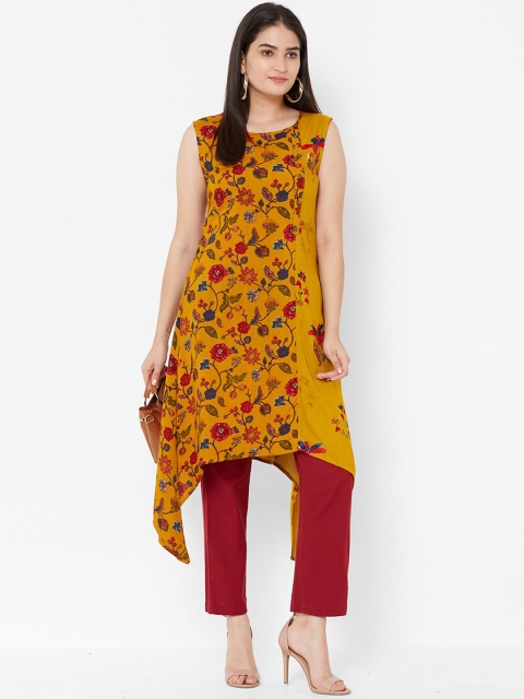 

Vedic Women Mustard Yellow & Red Printed A-Line Kurta