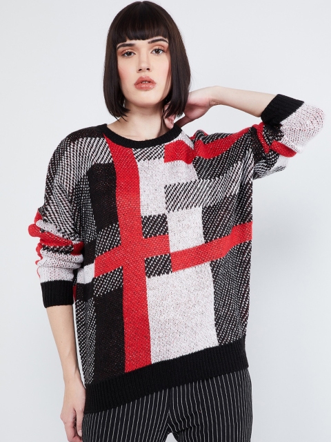 

max Women White & Red Checked Pullover Sweater
